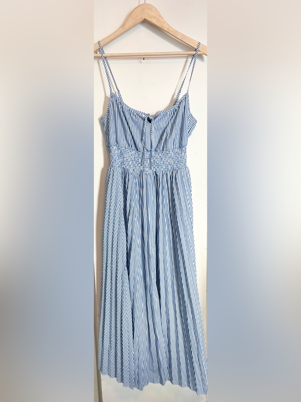 J. Crew Blue and White Striped Smocked Maxi Dress - Picture 2 of 5